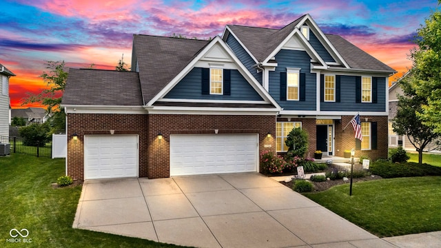 13766 Heatherfield Dr, Fishers, IN 46038 - view of front facade featuring concrete driveway, brick siding, cooling unit, an attached garage, and a shingled roof