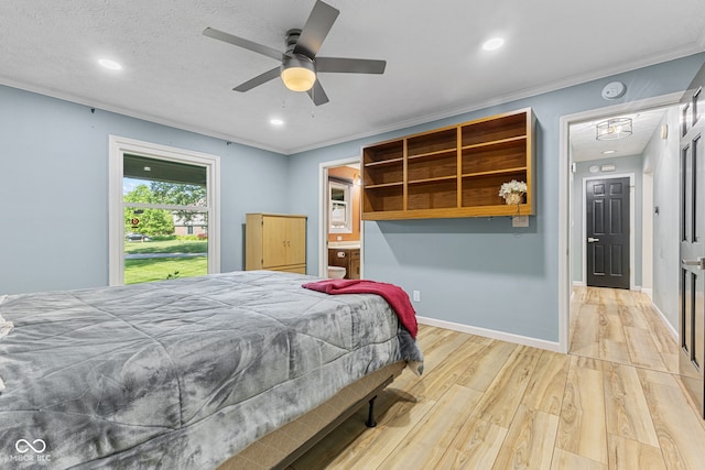 7630 Blain Way, Indianapolis, IN 46254 - bedroom with light wood finished floors, baseboards, a ceiling fan, recessed lighting, and ornamental molding