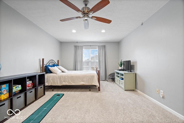1905 Persimmon Grove Dr, Indianapolis, IN 46234 - bedroom with carpet flooring, a textured ceiling, recessed lighting, ceiling fan, and baseboards