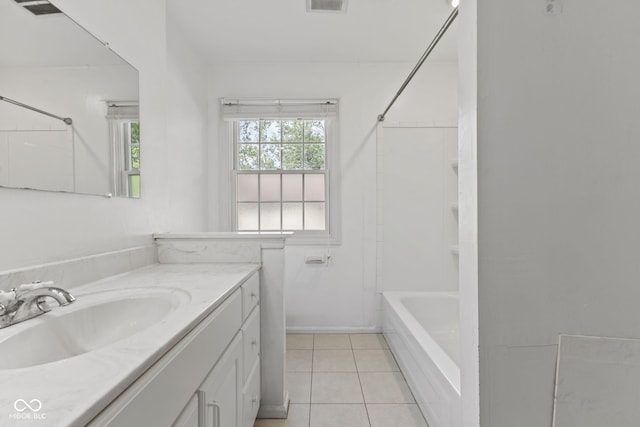 308 Hickory Hill Dr, Terre Haute, IN 47802 - bathroom with vanity, bathing tub / shower combination, and tile patterned flooring