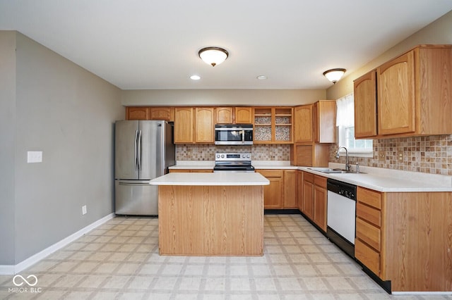 11198 N 650 W, Fountaintown, IN 46130 - kitchen featuring stainless steel appliances, a sink, light floors, light countertops, and recessed lighting