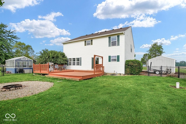 11198 N 650 W, Fountaintown, IN 46130 - back of house with an outdoor fire pit and a deck