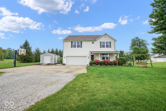 11198 N 650 W, Fountaintown, IN 46130 - traditional-style house with driveway, a front yard, a porch, and an attached garage