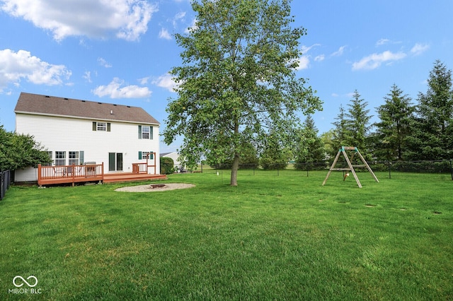 11198 N 650 W, Fountaintown, IN 46130 - view of yard featuring a deck and a fire pit