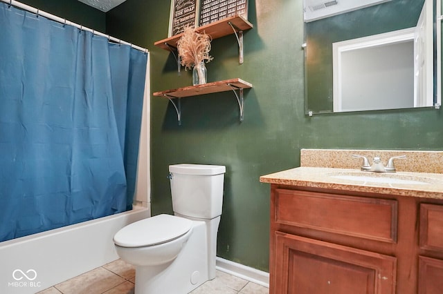 11198 N 650 W, Fountaintown, IN 46130 - full bathroom with tile patterned flooring, vanity, toilet, and shower / tub combo