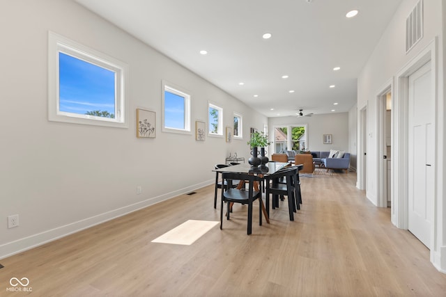 1405 Deloss St, Indianapolis, IN 46201 - dining area with recessed lighting, light wood finished floors, baseboards, and a ceiling fan