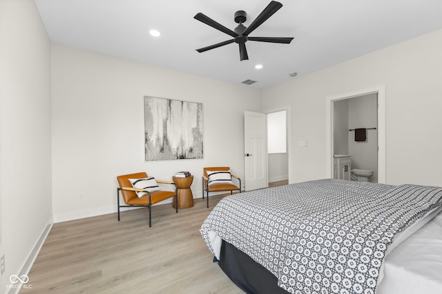 1405 Deloss St, Indianapolis, IN 46201 - bedroom featuring light wood-style flooring, recessed lighting, baseboards, ceiling fan, and ensuite bathroom