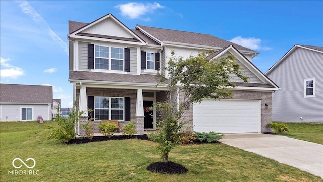 6507 W Whispering Way, Greenfield, IN 46140 - craftsman-style home with driveway, a front lawn, and brick siding