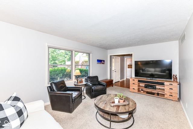 6580 Kings Ct, Avon, IN 46123 - carpeted living room featuring a textured ceiling and baseboards