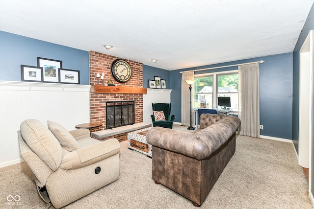 6580 Kings Ct, Avon, IN 46123 - carpeted living area featuring a fireplace and a textured ceiling