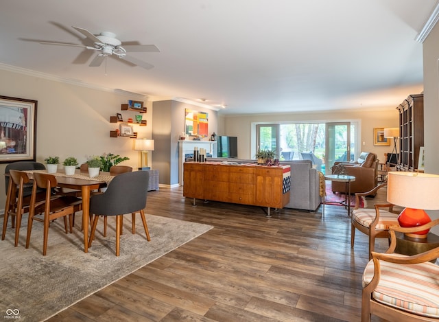 131 Olde Mill Bay, Indianapolis, IN 46260 - dining room with ornamental molding, dark wood-type flooring, and ceiling fan