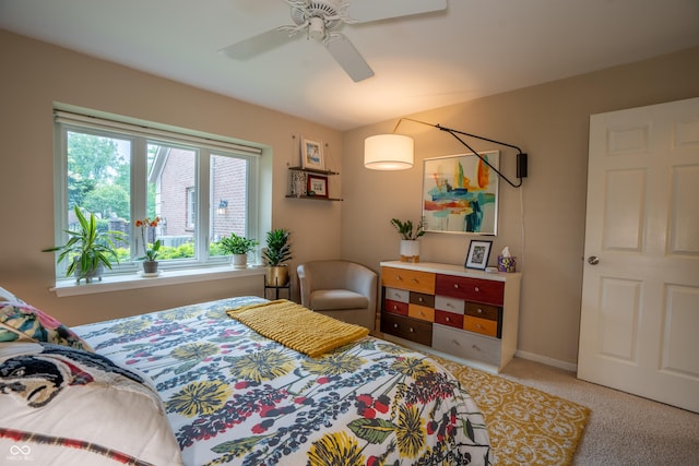 131 Olde Mill Bay, Indianapolis, IN 46260 - bedroom featuring light colored carpet and a ceiling fan