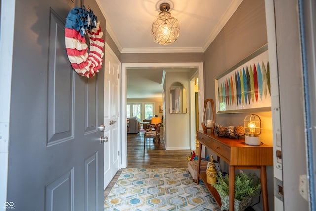 131 Olde Mill Bay, Indianapolis, IN 46260 - entrance foyer with ornamental molding, wood finished floors, and baseboards