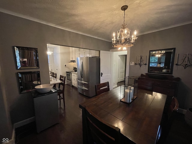 9467 N Michigan Rd, Fairland, IN 46126 - dining area with a chandelier, dark wood-type flooring, and a textured ceiling