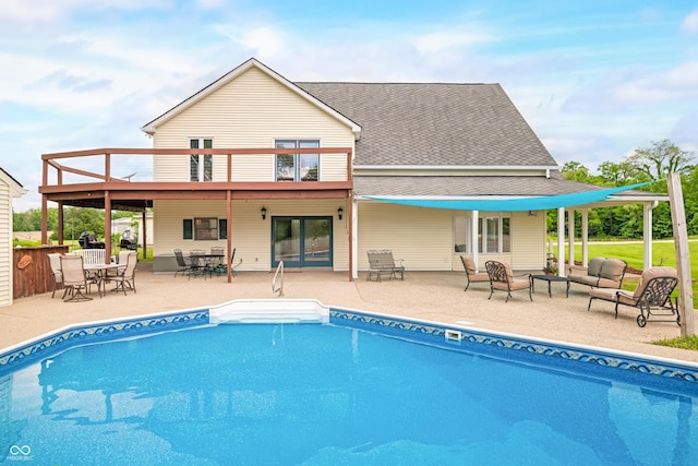 5439 E Kinderhook Rd, Scottsburg, IN 47170 - swimming pool with a patio, an outdoor living space, and outdoor dining space