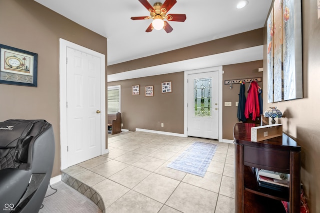 5439 E Kinderhook Rd, Scottsburg, IN 47170 - foyer with ceiling fan, light tile patterned flooring, and baseboards