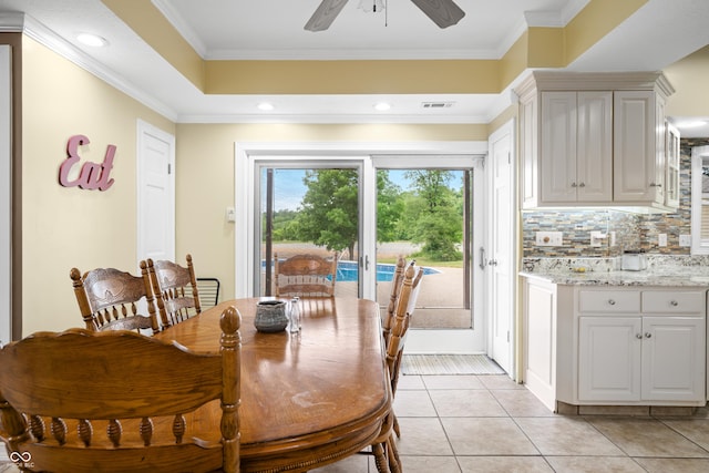 5439 E Kinderhook Rd, Scottsburg, IN 47170 - dining area with ceiling fan, light tile patterned flooring, and ornamental molding