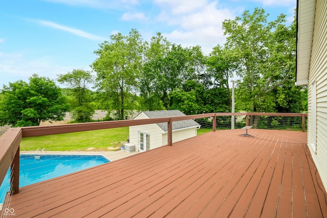 5439 E Kinderhook Rd, Scottsburg, IN 47170 - deck featuring an outdoor pool, view of scattered trees, and a yard