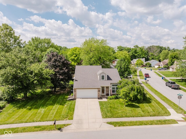 7402 Northfield Blvd, Fishers, IN 46038 - view of front of house featuring concrete driveway, stone siding, a garage, a front lawn, and a chimney
