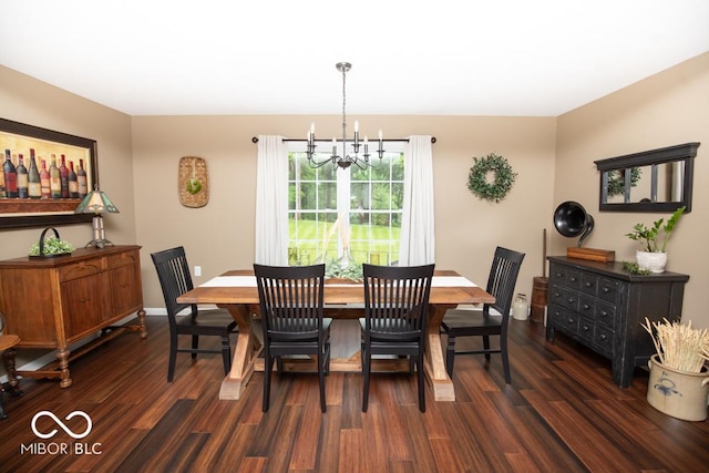 845 S Bay, North Vernon, IN 47265 - dining room with a chandelier, dark wood-type flooring, and baseboards