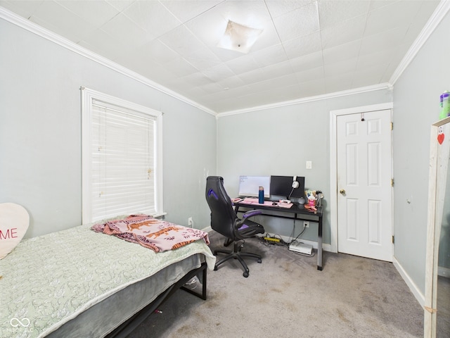 2405 E 9th St, Anderson, IN 46012 - bedroom featuring crown molding, carpet floors, a desk, and baseboards