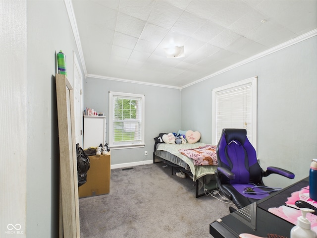 2405 E 9th St, Anderson, IN 46012 - bedroom featuring ornamental molding, carpet flooring, and baseboards