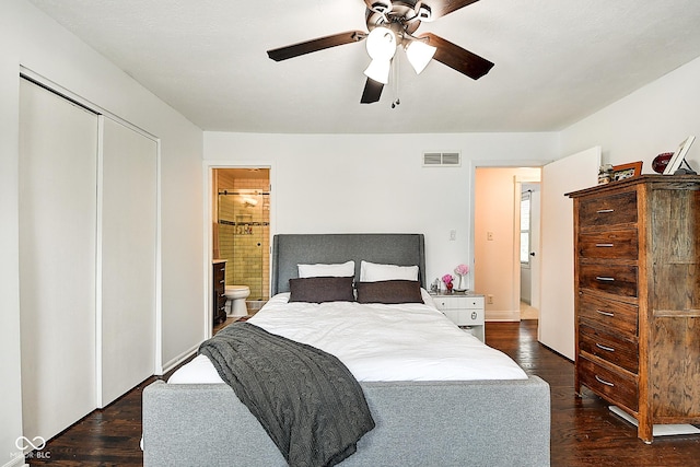 1548 N Park Ave, Indianapolis, IN 46202 - bedroom with dark wood finished floors, a ceiling fan, ensuite bathroom, and a closet