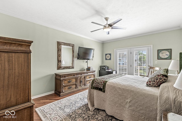 11244 Blackwalnut Pt, Indianapolis, IN 46236 - bedroom featuring access to outside, wood finished floors, ornamental molding, ceiling fan, and a textured ceiling
