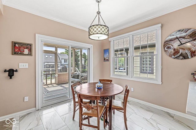 11244 Blackwalnut Pt, Indianapolis, IN 46236 - dining space featuring light marble finish floors and ornamental molding