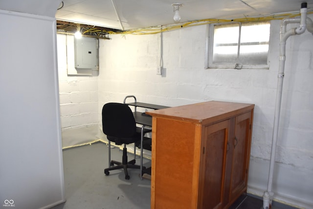 1641 Winton Ave, Speedway, IN 46224 - home office featuring electric panel, concrete floors, and concrete block wall