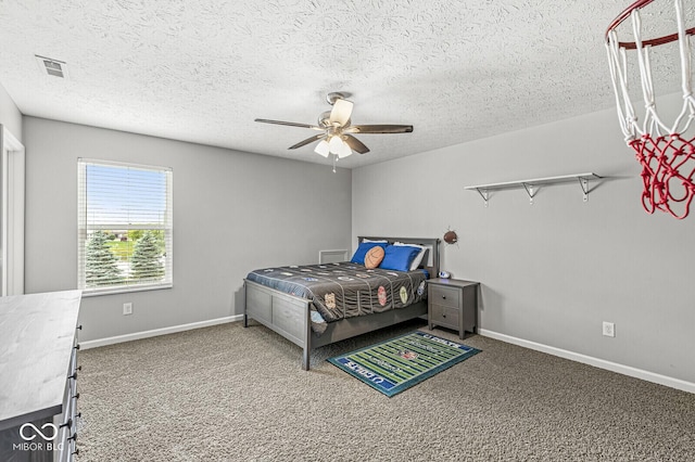4642 Big Run Ct, Indianapolis, IN 46239 - carpeted bedroom with a ceiling fan, a textured ceiling, and baseboards