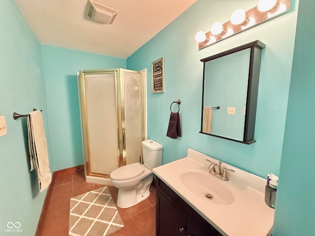 1126 S 20th St, New Castle, IN 47362 - full bathroom featuring a shower stall, vanity, toilet, a textured ceiling, and tile patterned floors