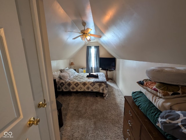 317 Washington St, Clay City, IN 47841 - bedroom featuring carpet, lofted ceiling, and ceiling fan