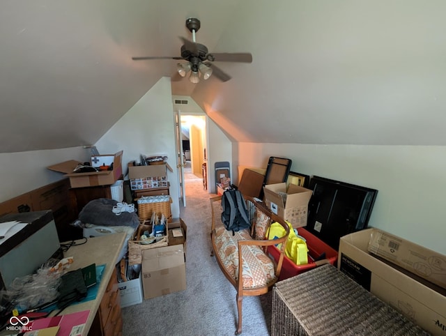317 Washington St, Clay City, IN 47841 - additional living space with carpet, lofted ceiling, and a ceiling fan