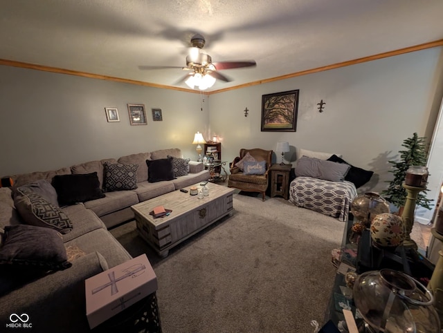 317 Washington St, Clay City, IN 47841 - carpeted living area featuring crown molding and ceiling fan