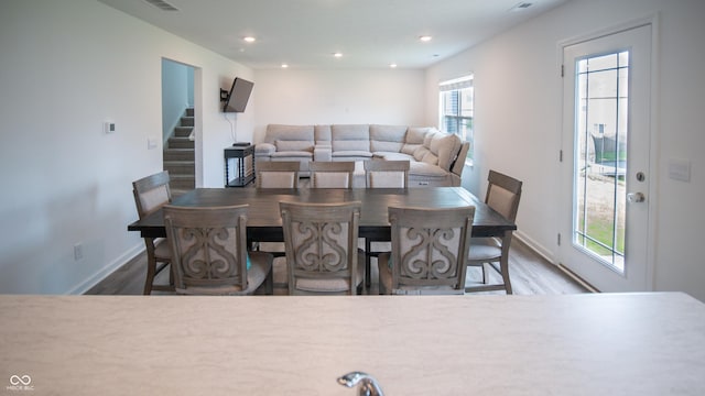 2916 W Bargello Ln, Monrovia, IN 46157 - dining area with wood finished floors, stairs, baseboards, and recessed lighting