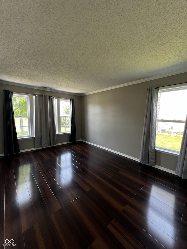 585 Fireside Dr, Greenwood, IN 46143 - spare room with a textured ceiling, dark wood-style flooring, and ornamental molding