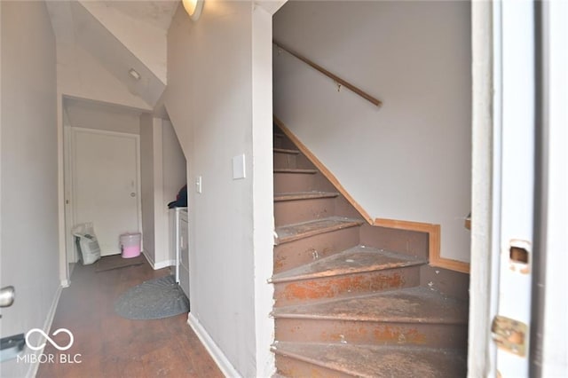 307 N Arlington Ave, Indianapolis, IN 46219 - stairway with baseboards and wood finished floors