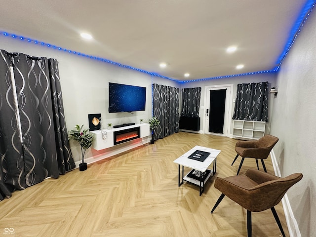 38 Hendricks Pl, Indianapolis, IN 46201 - living area with recessed lighting and a glass covered fireplace