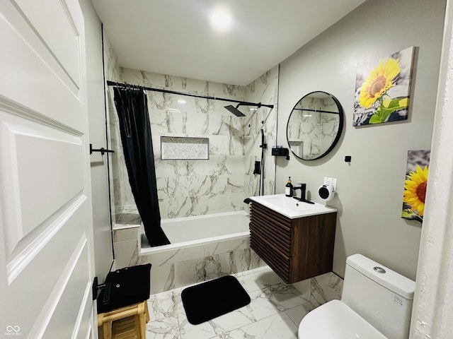38 Hendricks Pl, Indianapolis, IN 46201 - bathroom with tiled shower / bath combo, vanity, and marble look tiles