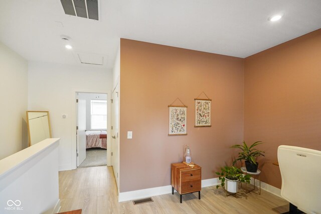 2125 Coretta Way, Indianapolis, IN 46202 - corridor featuring attic access, light wood-type flooring, baseboards, and recessed lighting