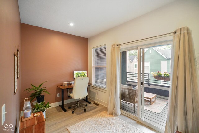 2125 Coretta Way, Indianapolis, IN 46202 - office area with light wood-style floors, baseboards, and recessed lighting