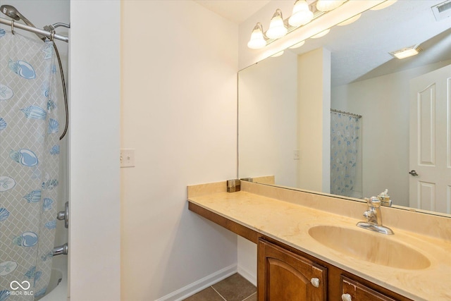 12772 Tram Ln, Carmel, IN 46032 - full bath with tile patterned flooring, vanity, and shower / bath combination with curtain