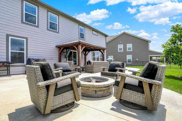 9716 Cimmaron Ave, Mccordsville, IN 46055 - view of patio / terrace with a gazebo and an outdoor living space with a fire pit