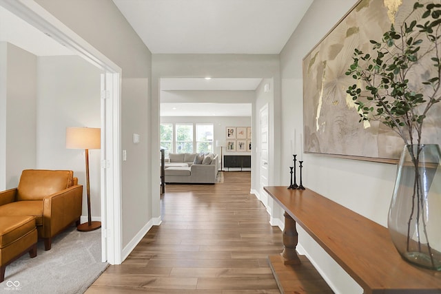 9716 Cimmaron Ave, Mccordsville, IN 46055 - hall featuring wood finished floors, recessed lighting, and baseboards