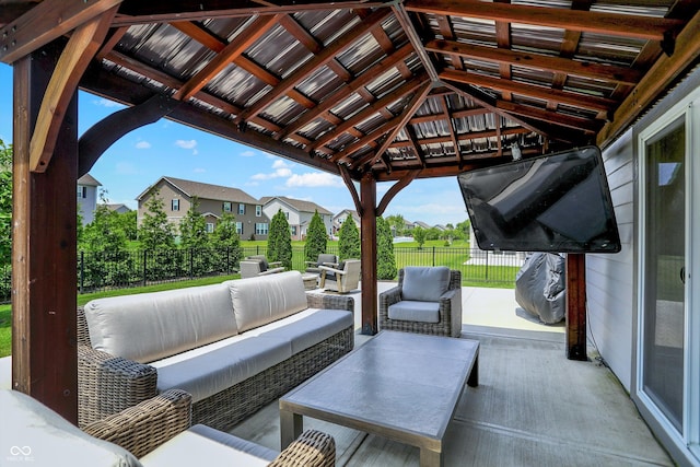 9716 Cimmaron Ave, Mccordsville, IN 46055 - fenced backyard with outdoor lounge area, a gazebo, a residential view, and a patio area