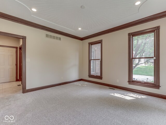 20 Forrests Edge Ct, Indianapolis, IN 46227 - spare room with light carpet, ornamental molding, baseboards, and recessed lighting