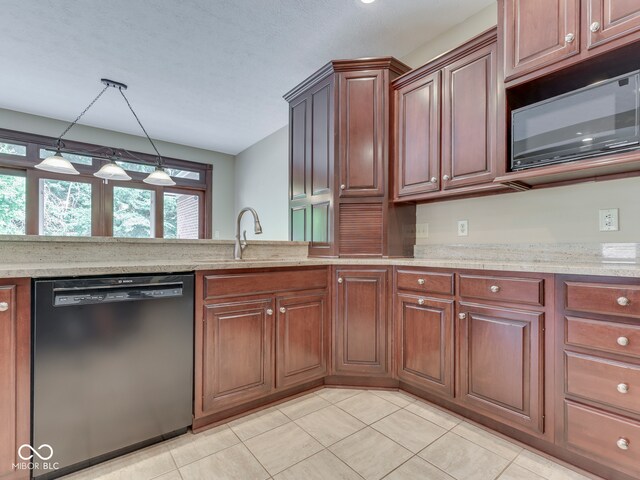 20 Forrests Edge Ct, Indianapolis, IN 46227 - kitchen with dishwasher, black microwave, a sink, and light tile patterned floors