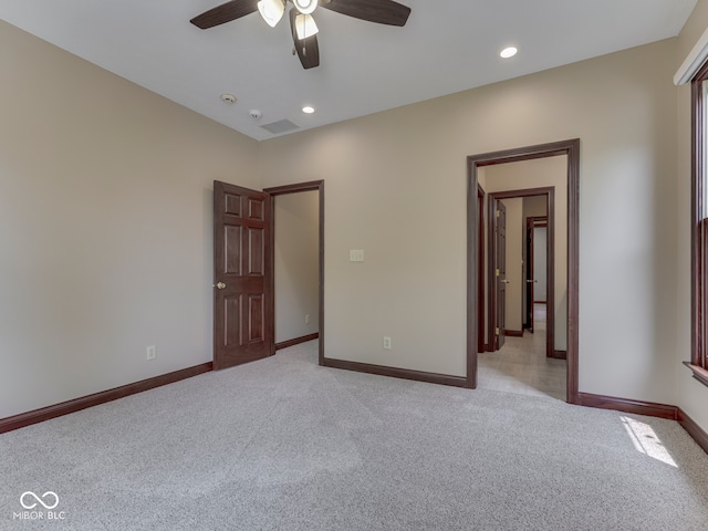 20 Forrests Edge Ct, Indianapolis, IN 46227 - unfurnished bedroom featuring light carpet, baseboards, recessed lighting, and ceiling fan
