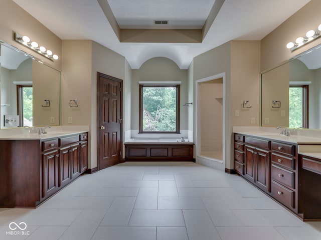 20 Forrests Edge Ct, Indianapolis, IN 46227 - full bath with two vanities, a bath, and plenty of natural light